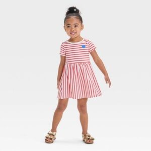 Cat & Jack Striped Red & White Toddler Girl size 3T Dress, short sleeve